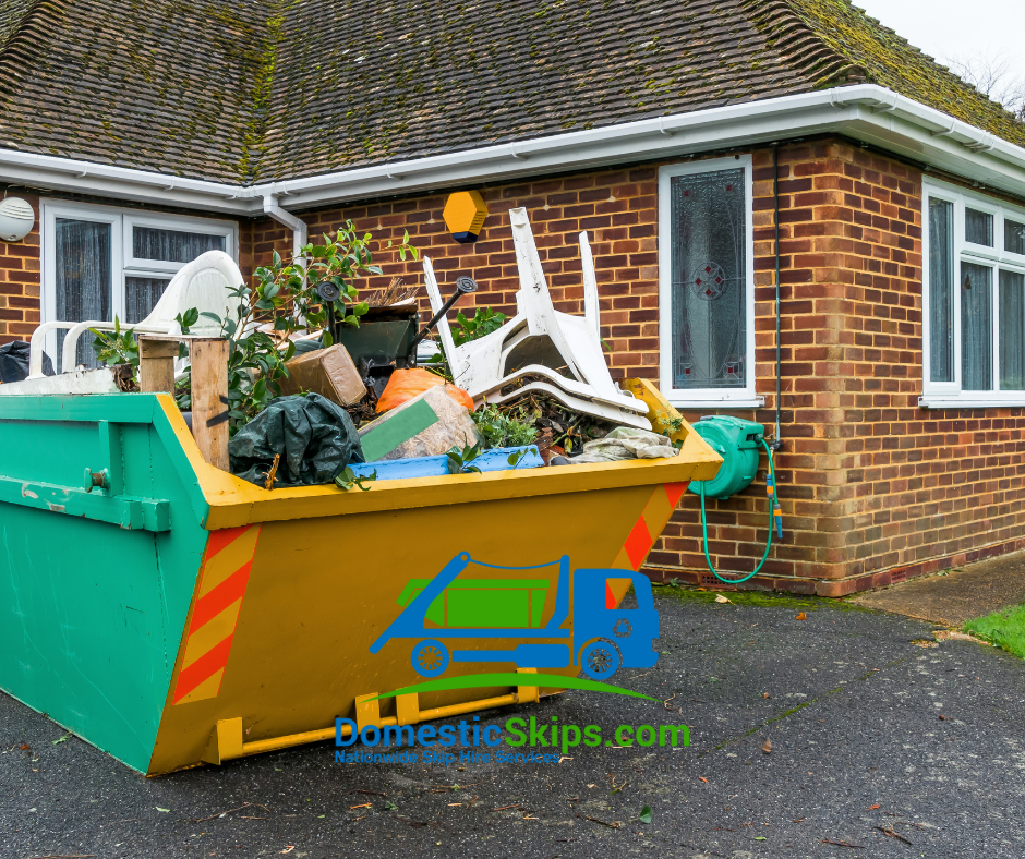 8-yard domestic waste skip delivery in the UK, click here for local 8yd skip hire prices and book an 8 yard builders skip online
